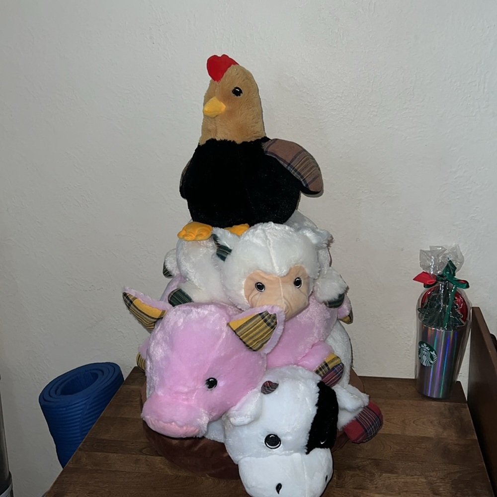 Farm Animals By Goffa. Rare Find. Chicken lamb pig plush